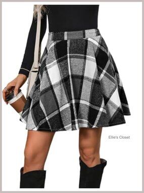 Wool Blend Plaid Pleated A-Line Mini Skirt High Waisted